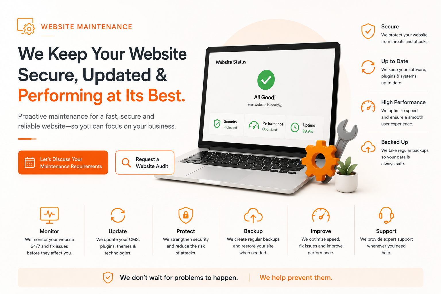 Proactive website maintenance dashboard
