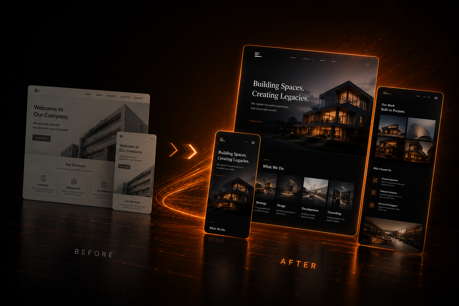 Website before and after redesign showcase