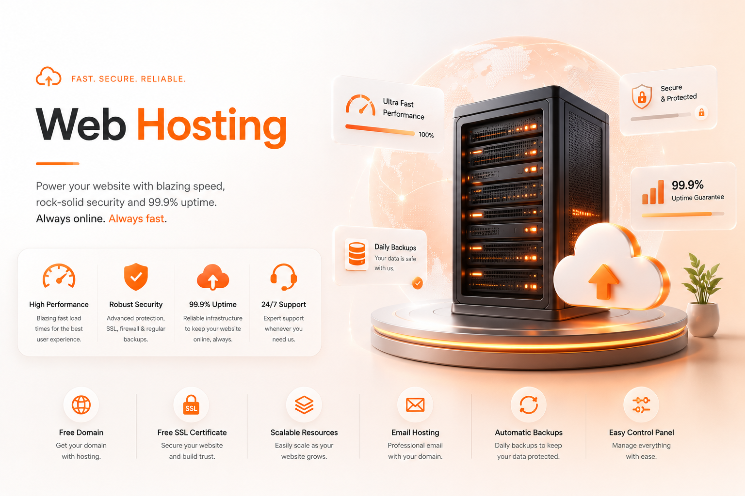 Fast, secure and reliable web hosting