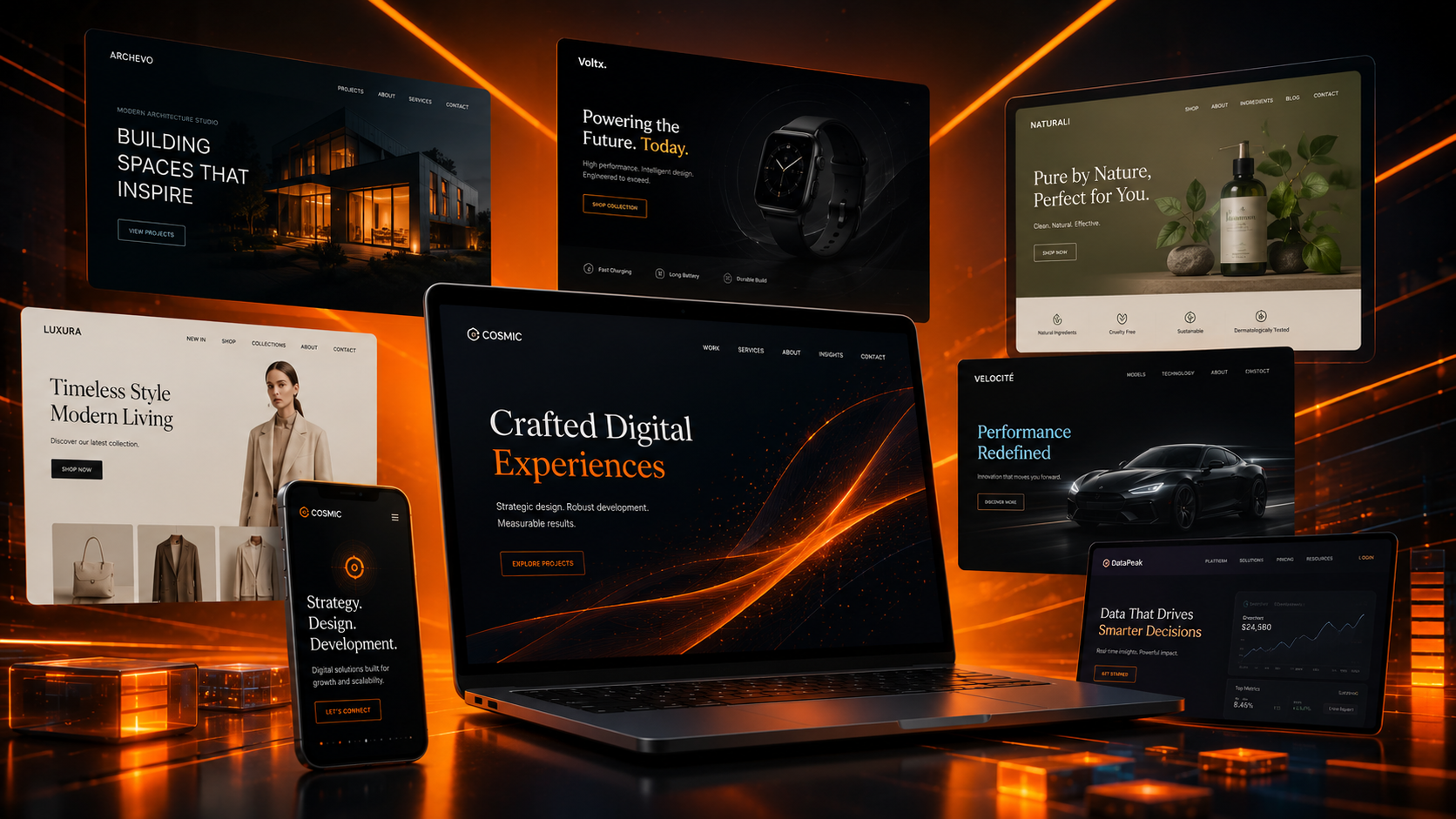 A collage of Cosmic-crafted digital experiences across industries